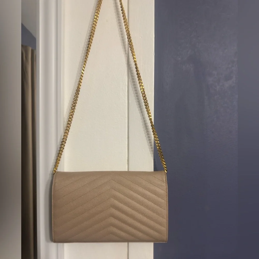Saint Laurent Taupe Quilted Leather Chain Shoulder Bag with Gold Hardware - Picture 7 of 10